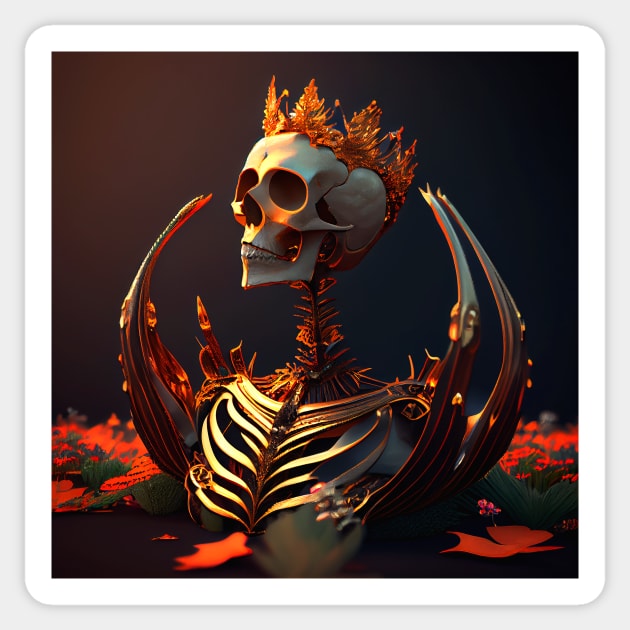 Skeleton in garden with golden crown Sticker by ramith-concept